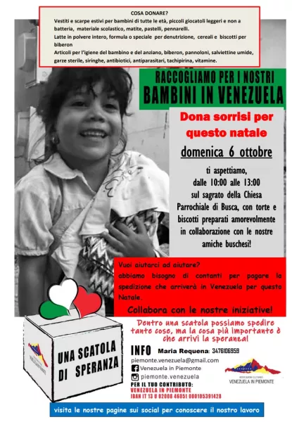 L'iniziativa a Busca di domenica 6 ottobre organizzata da Maria Requena presidente dell'associazione Piemonte Venezuela