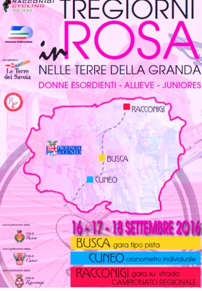 Venerdì 16 settembre Busca ospita interamente sul proprio territorio una delle “3 giornate in rosa” di ciclismo nazionale giovanile femminile