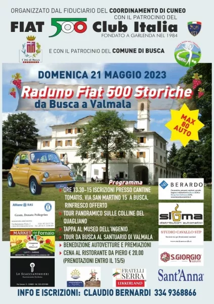 Domenica 21 maggio raduno delle Fiat 500 storiche