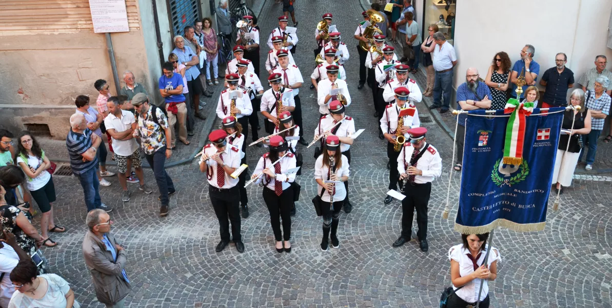 il Complesso Bandistico Musicale Castelletto di Busca, qui una settimana fa in occasione dell'inaugurazione di Mirabilia