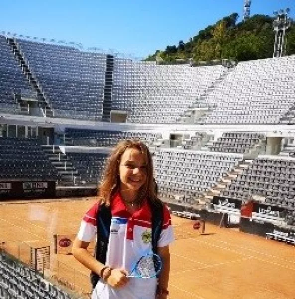 La giovanissima tennista  Milena Demarchi al Foro Italico di Roma per le finali  del Master Kinder sport+