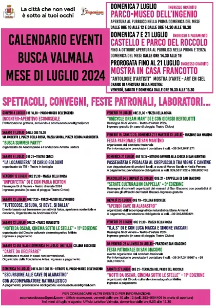 Calendario degli eventi di luglio 