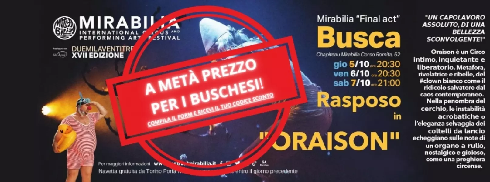 Il grande spettacolo della Compagnia Rasposo a metà prezzo per i buschesi 