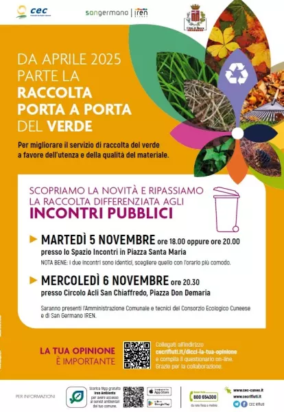 Incontro con la popolazione in tre diversi orari: martedì 5 novembre alle ore 18:00 oppure alle 20:00 nella sala Incontri Porta per Santa Maria e mercoledì 6 novembre alle 20:30 al circolo Acli di San Chiaffredo, in piazza Don Demaria