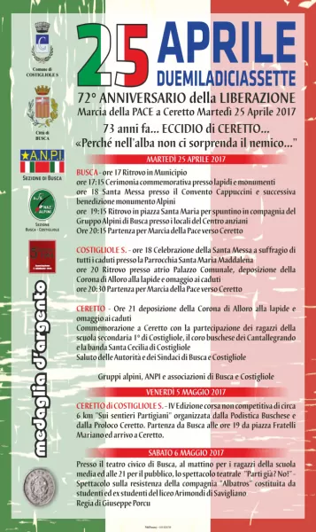 Il programma delle celebrazioni per il 72° Anniversario della Liberazione