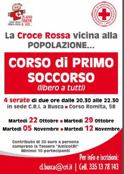 Quattro lezioni che possono salvare la vita il 22 ed il 29 ottobre ed il 5 ed il 12 novembre dalle ore 20,30 alle 22,30 