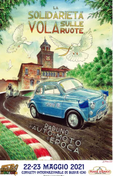 Raduno di mezzi d'epoca con la presenza di Azzurra, la 500 unica auto d'epoca al mondo brandizzata Unicef