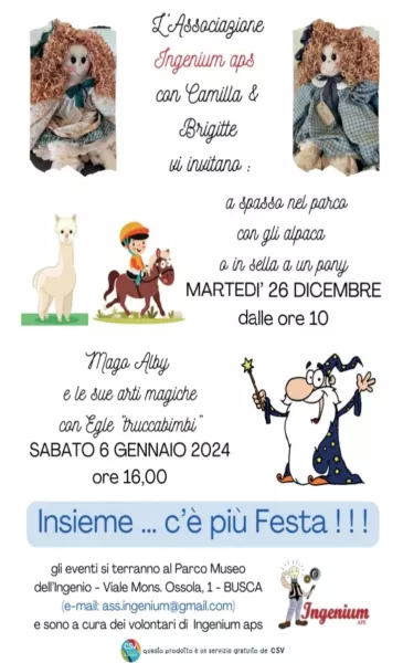 I volontari dell'associazione Ingenium organizzano due eventi per le feste nel parco-museo dell'Ingenio 