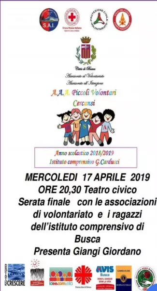 Domani serata finale di AAA Piccoli volontari cercansi aperta a tutti, con la partecipazione degli alunni delle classi di quarta elementare e delle associazioni Cri, Protezione Civile, Sai ambienti impervi, Vigili dei Fuoco