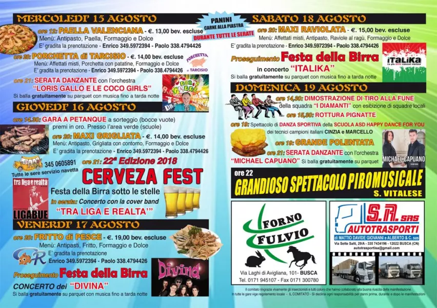 Il programma della festa