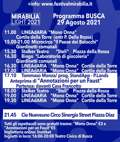 Il programma del 29 agosto