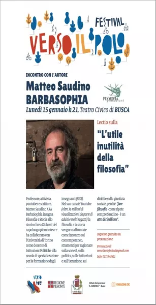 Alle ore 21 al Teatro Civico per il Festival “Verso il Polo” la lectio “L’utile inutilità della filosofia” di Matteo Saudino 