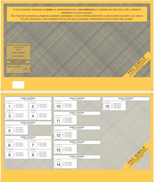 Fac-simile della scheda per l'elezione al Senato della Repubblica