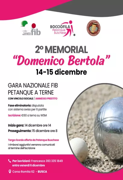 Petanque: sabato 14 e domenica 15 dicembre il memorial Bertola