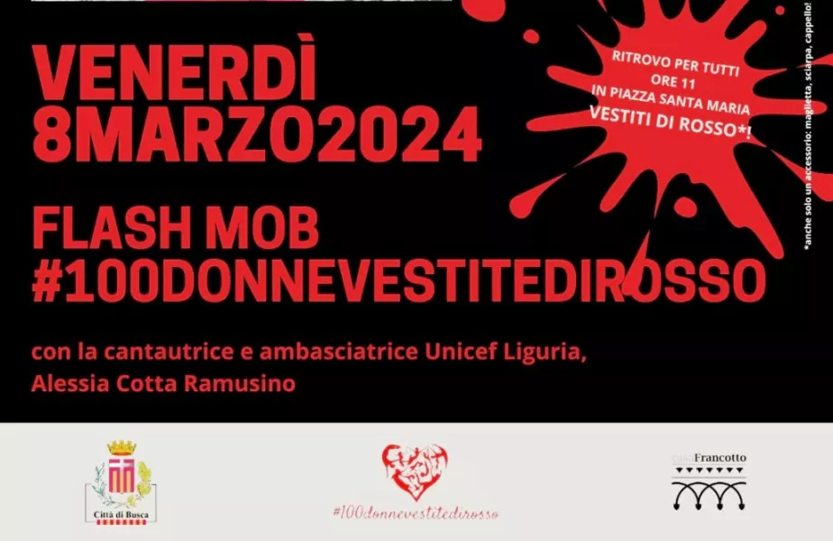  	8 marzo: il programma del flash mob #100 donne vestite di rosso 