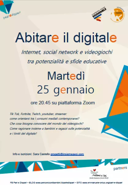 Martedì 25 gennaio alle ore 20,45 sulla piattaforma Zoom Internet, social network e videogiochi tra potenzialità e sfide educati