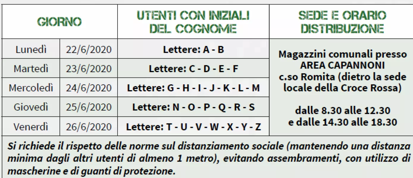 La distribuzione dei kit raccolta rifiuti porta a porta avverrà dal 22 al 26 giugno secondo un calendario alfabetico