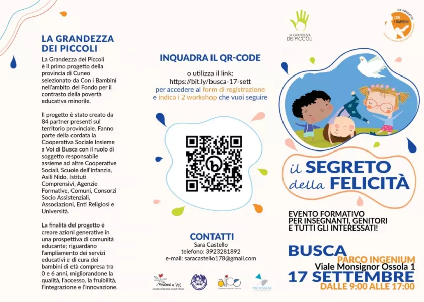 A Busca sabato 17 settembre la prossima iniziativa de “La grandezza dei piccoli” dal titolo “Il segreto della felicità”