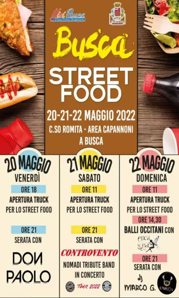 Da venerdì 20 a domenica 22 maggio, Vivi  Busca, con il patrocinio della Città,  organizza un weekend all’insegna dello street food. L’evento si svolgerà nell’area Capannoni in corso Romita