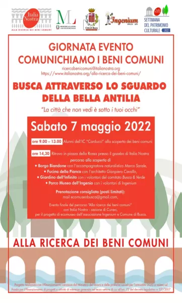 Sabato 7 maggio è la giornata di Italia Nostra: si terrà l’evento finale del percorso Alla ricerca di beni comuni, svolto in collaborazione con il Comune e con l'associazione Ingenium per il progetto dell’ecomuseo