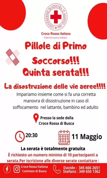 Pillole di pronto soccoro: serata grautita aperta a tutti  giovedì in Cri