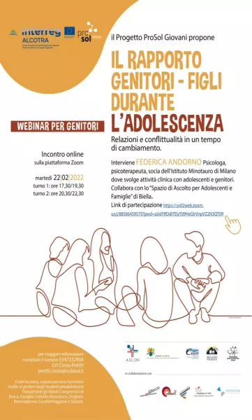 Martedì 22 febbraio webinar per genitori di figli adolescenti