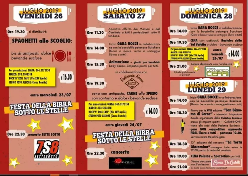 Dal 26 al 29 luglio la festa di borgata San Giacomo