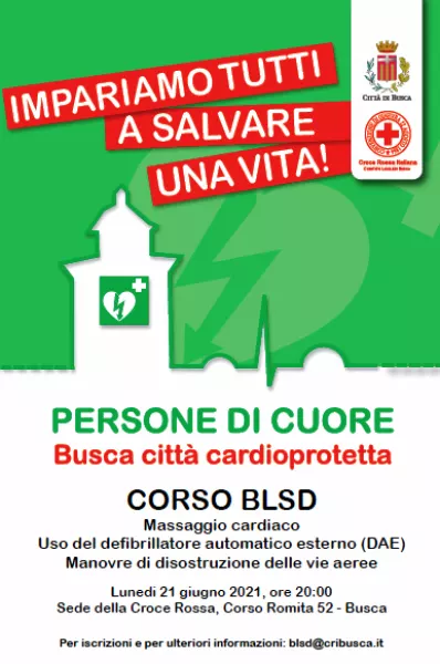  Lunedì 21 giugno alle ore 20 nella sede della Cri si terrà il prossimo corso su massaggio cardiaco, uso del defibrillatore automatico esterno e manovre di disostruzione delle vie aeree in lattanti, bambini e adulti, tenuto da istruttori volontari qualificati della Croce Rossa Italiana