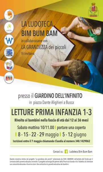 Letture per la prima infanzia nei 4 sabato mattina di maggio. Partecipazione gratuita grazie al progetto La grandezza dei piccoli