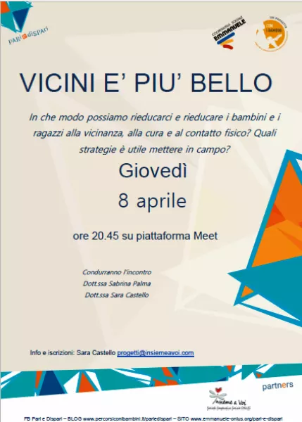 In che modo possiamo rieducarci e rieducare i bambini e i ragazzi alla vicinanza, alla cura e al contatto fisico? Serata per genitori ed educatori