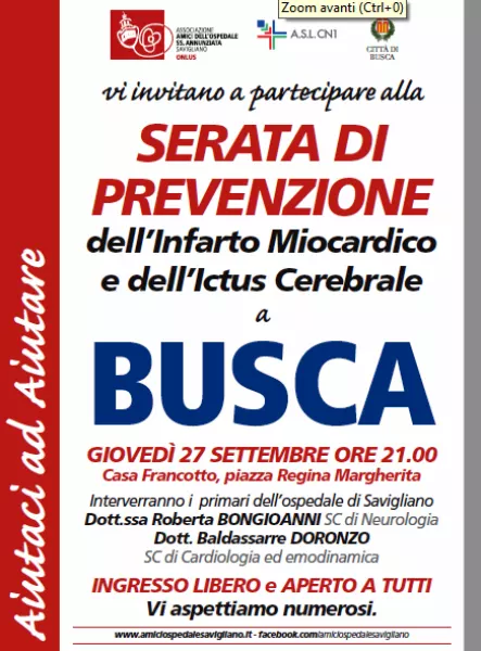 Alle ore 21 in Casa Francotto serata aperta a tutta la popolazione organizzata dall'associazione Amici dell'Opsedale di Savigliano, insieme con il Comune di Busca 