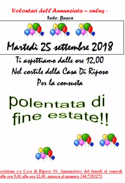 Martedì 25 aprile polentata di fine estate