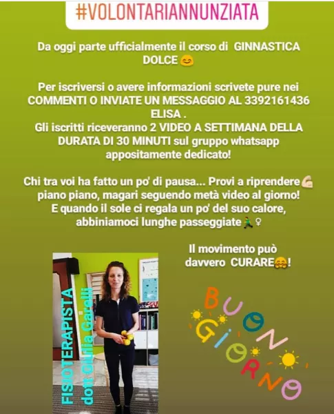 L'associazione Volontari dell'Annunziata organizza il corso di ginnastica dolce sul gruppo Whatsapp