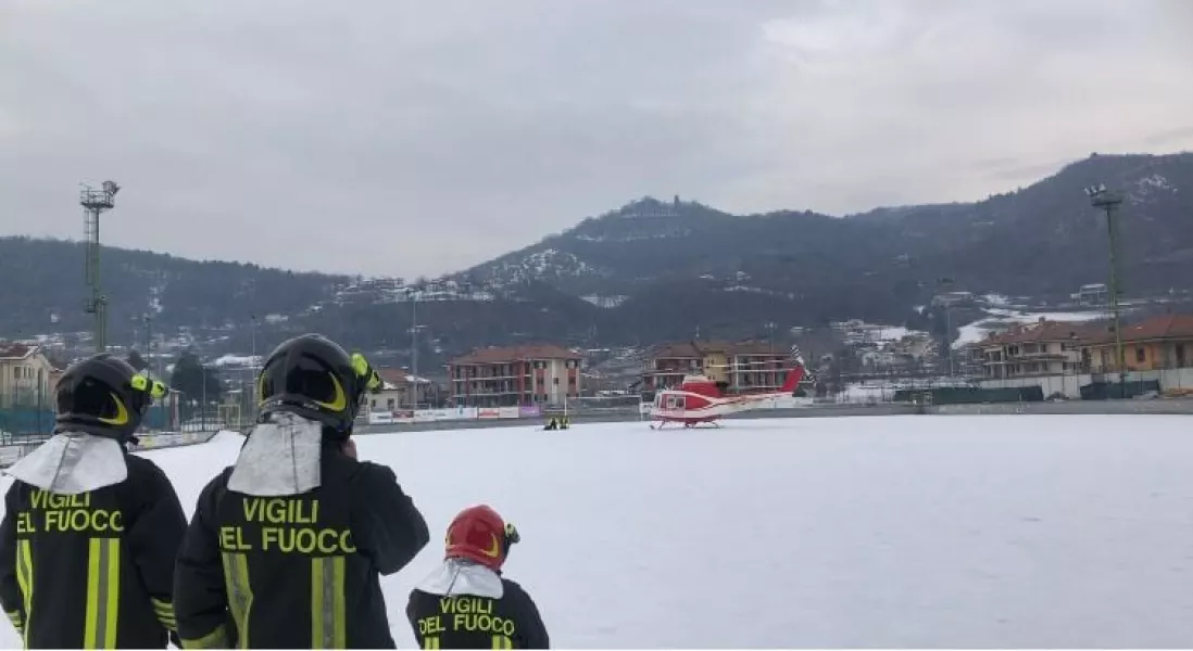 Sabato scorso il Drago' dei vigili del fuoco sulla pista elisoccorso al campo sportivo