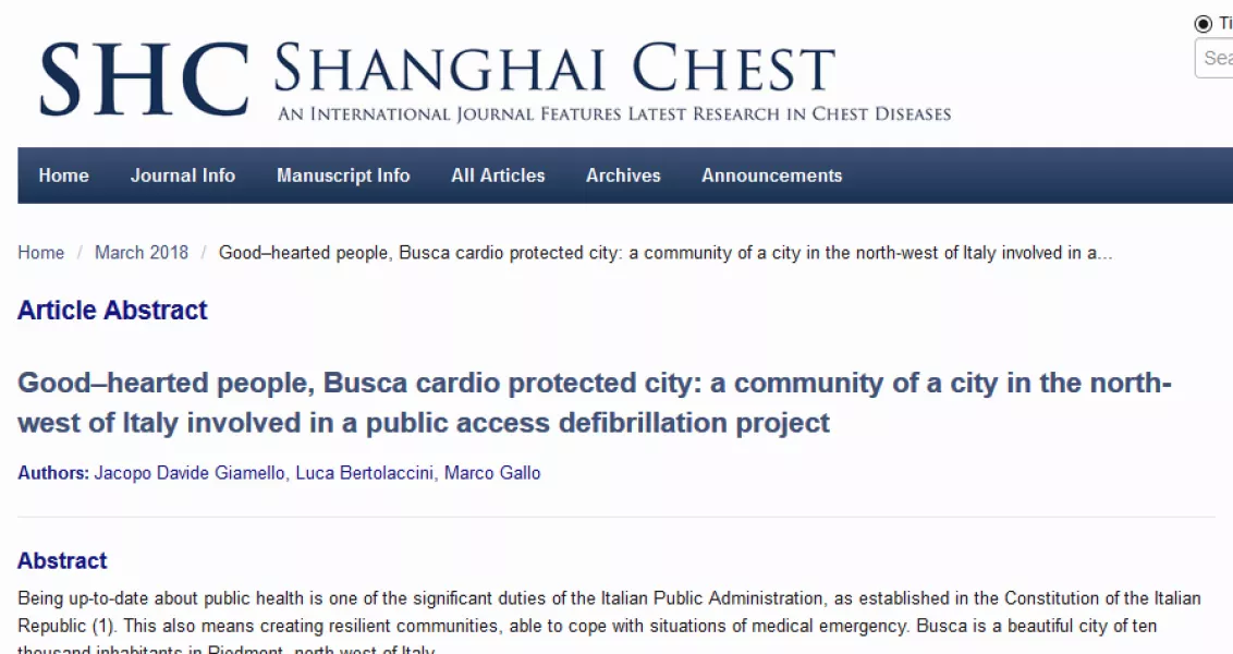 L'articolo compare sulla prestigiosa rivista scientifica cinese “Shanghai Chest”, una importante piattaforma per chirurghi e medici di tutto il mondo, in cui si condividono le ricerche più avanzate