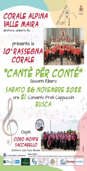 Si terrà sabato prossimo, 26 novembre, alle ore 21 nel convento dei frati Cappuccini (via mons. Ossola) la decima rassegna corale Canté per conté