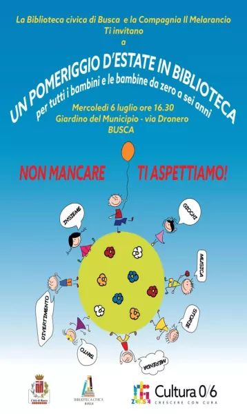 Mercoledì 6 luglio alle ore 16,30 nel parco della Resistenza (giardini del municipio) si terrà “Un pomeriggio d’estate in biblioteca”