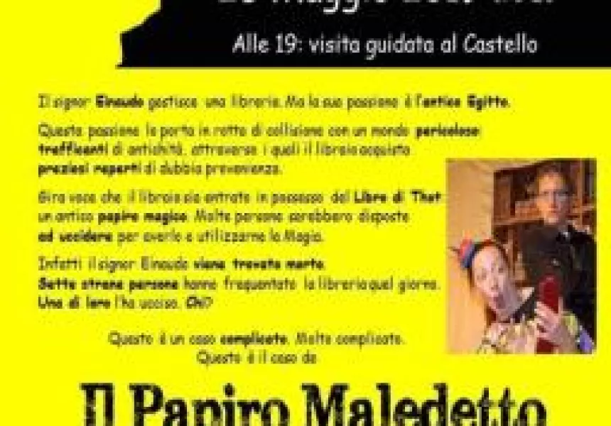 Sabato 25 maggio alle ore 20 al Castello e Parco del Roccolo, cena con delitto  con la compagnia Anubisquaw. Nell’ambito di “Castelli in giallo” organizzato dall’Associazione Castelli Aperti. Su prenotazione, da effettuarsi via mail a info@castellodelroccolo.it