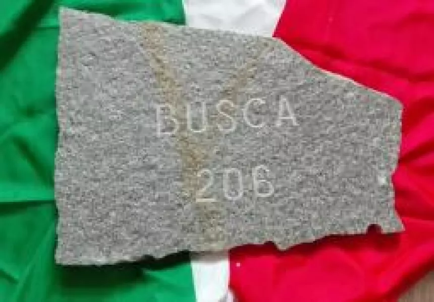 I Caduti di Busca nella Grande Guerra furono 206 . Qui la  pietra che è stata posizionata nell'area monumentale “Nuraghe Cervu” alle porte di Biella