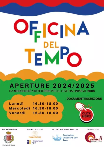 L’orario dello spazio aggregativo, riservato ai giovani  delle leve dal 2013 al 2008, è dalle ore 16.30 alle ore 18.00 al lunedì, mercoledì e venerdì