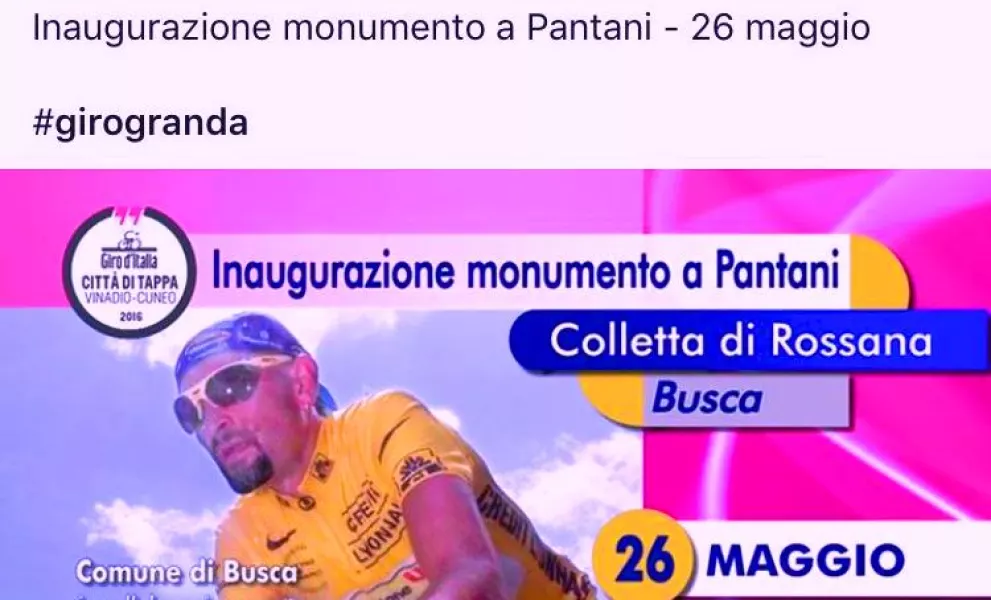 L'inaugurazione del monumento a Pantani fra gli eventi del Giro a Cuneo