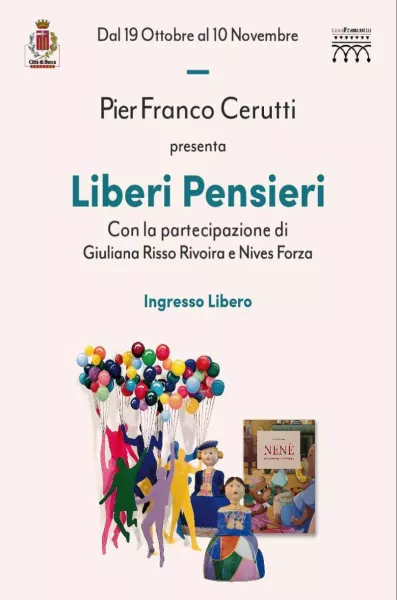 Sarà inaugurata a Casa Francotto sabato 19 ottobre alle ore 17,30 e rimarrà aperta fino al 10 novembre la mostra “Liberi pensieri” dell’artista Pierfranco Cerutti, con la partecipazione di Giuliana Risso Rivoira e Nives Sforza