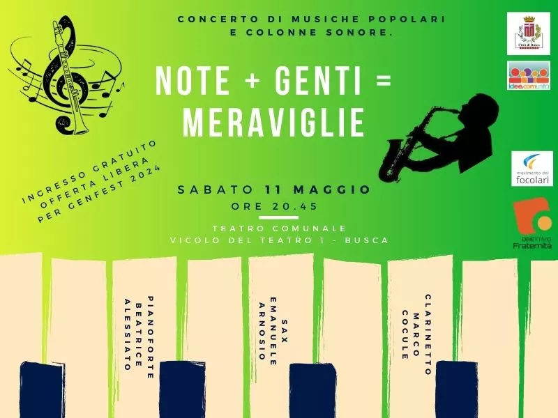 Note + Genti = Meraviglie sabato 11 maggio al Teatro Civico