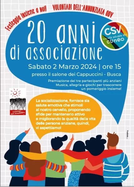 Sabato 2 marzo la festa per i vent'anni dei Volontari dell'Annunziata