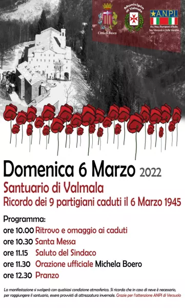 Domenica 6 marzo la commemorazione dell'eccidio di Valmala