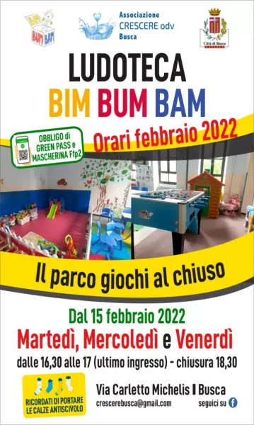 La ludoteca Bim Bum Bam, che si trova in via Carletto Michelis 1, da gennaio apre in tre giorni alla settimana: il martedì, il mercoledì e il venerdì