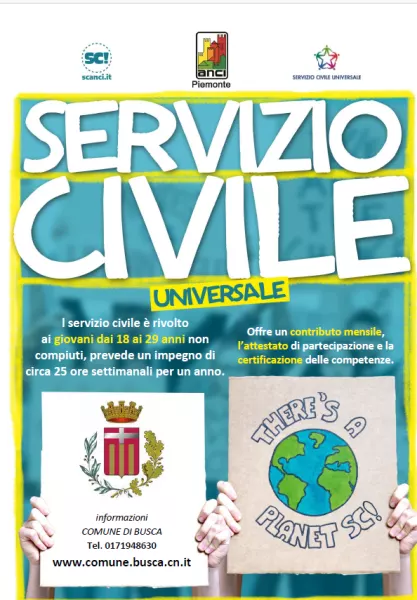 Scade mercoledì 26 gennaio prossimo il termine per presentare domanda per diventare volontarie e volontari di Servizio Civile Universale 2022/2023. Per la seconda annata consecutiva, sono due i posti al Comune di Busca 