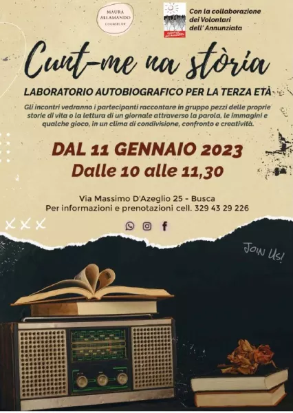 Laboratorio autobiografico per la terza età al mercoledì mattina dall'11 gennaio con i Volontari dell'Annunziata