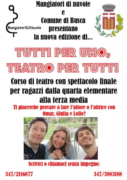 Aperte le iscrizioni al corso di teatro organizzato dall’associazione Mangiatori di nuvole, con il contributo del Comune