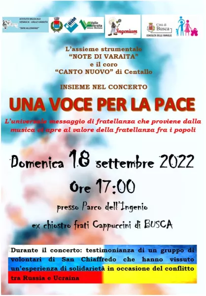 Concerto 'Una voce per la pace' domenica 18 settembre